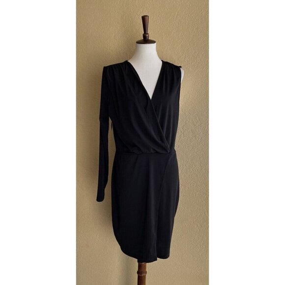 Nasty Gal Black Jersey One Sleeve Plunging Wrap Dress Size XL - Picture 9 of 10